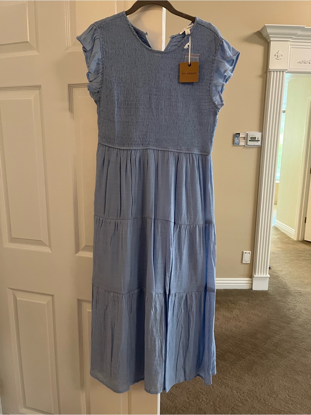 Blu Pepper Light Blue Tiered Smocked Dress with lining